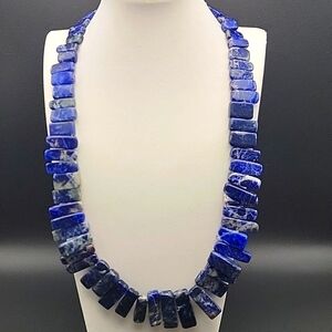 Sodalite Flat Slab 590 Cts Natural Gemstone Single Strand Beaded Necklace